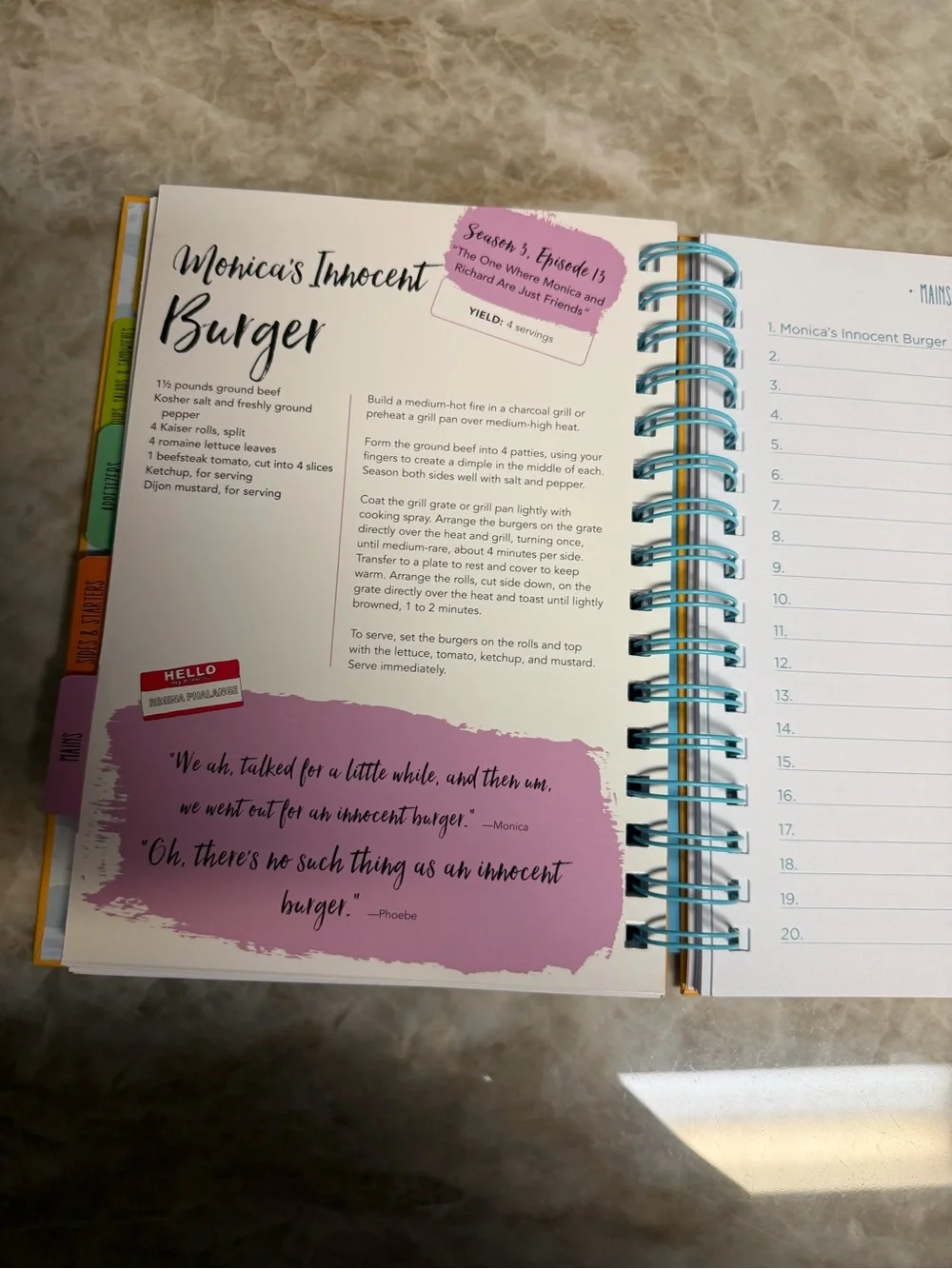 FRIENDS Bright Yellow Recipe Journal with Blue Spiral